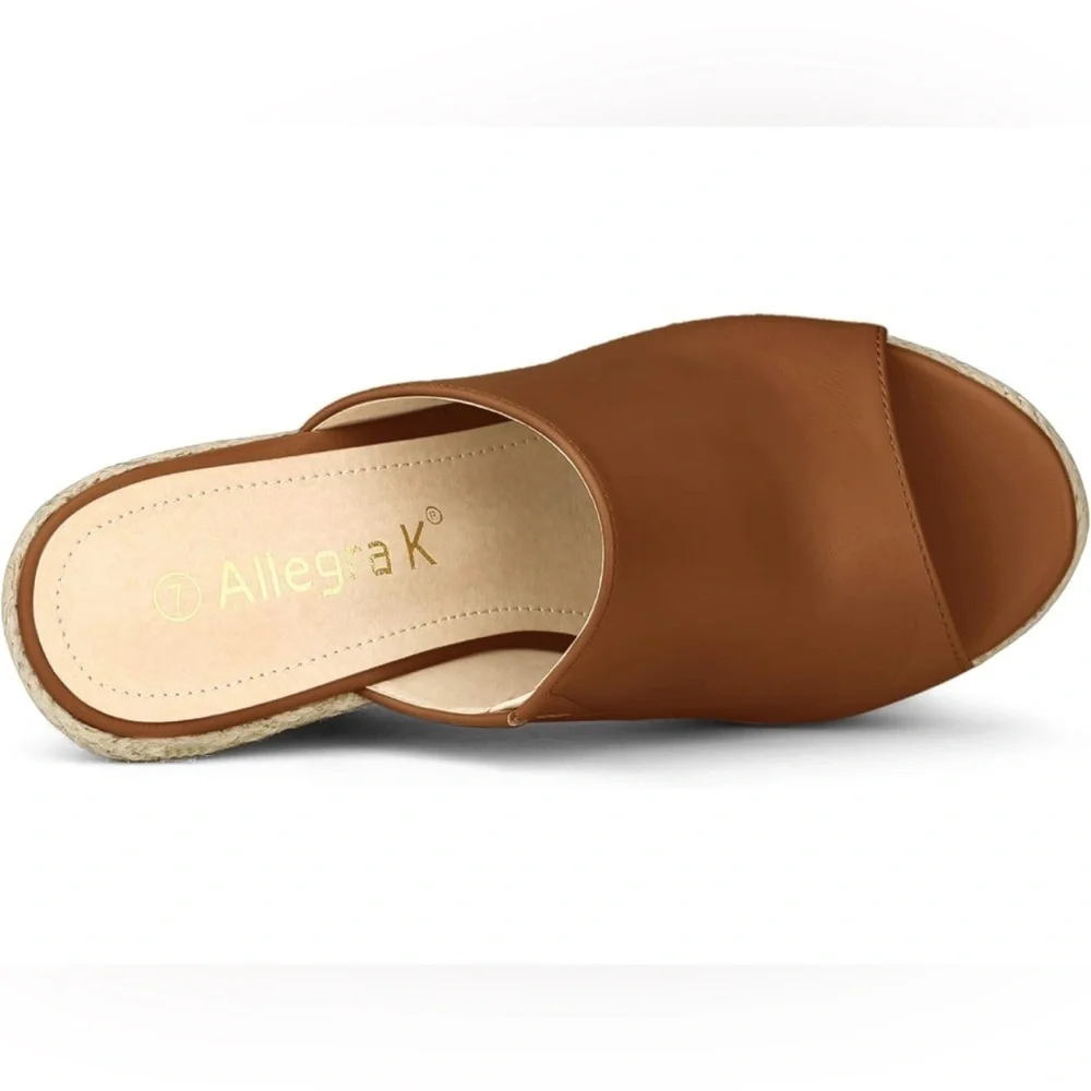 Allegra K Brown Espadrille Platform Wedge Mule Sandals – Size 9